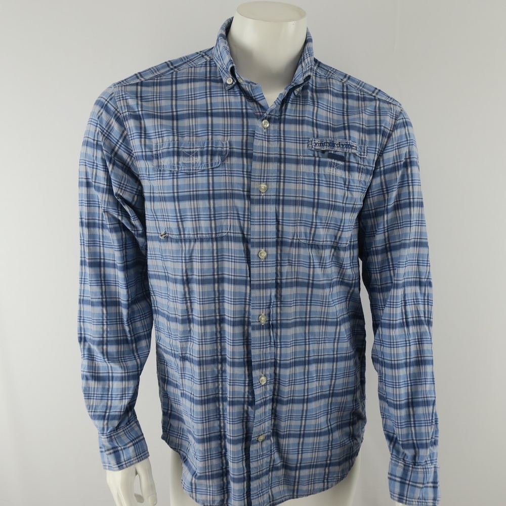 Vineyard Vines Vented Fishing Harbor Shirt Mens‎ Small Blue